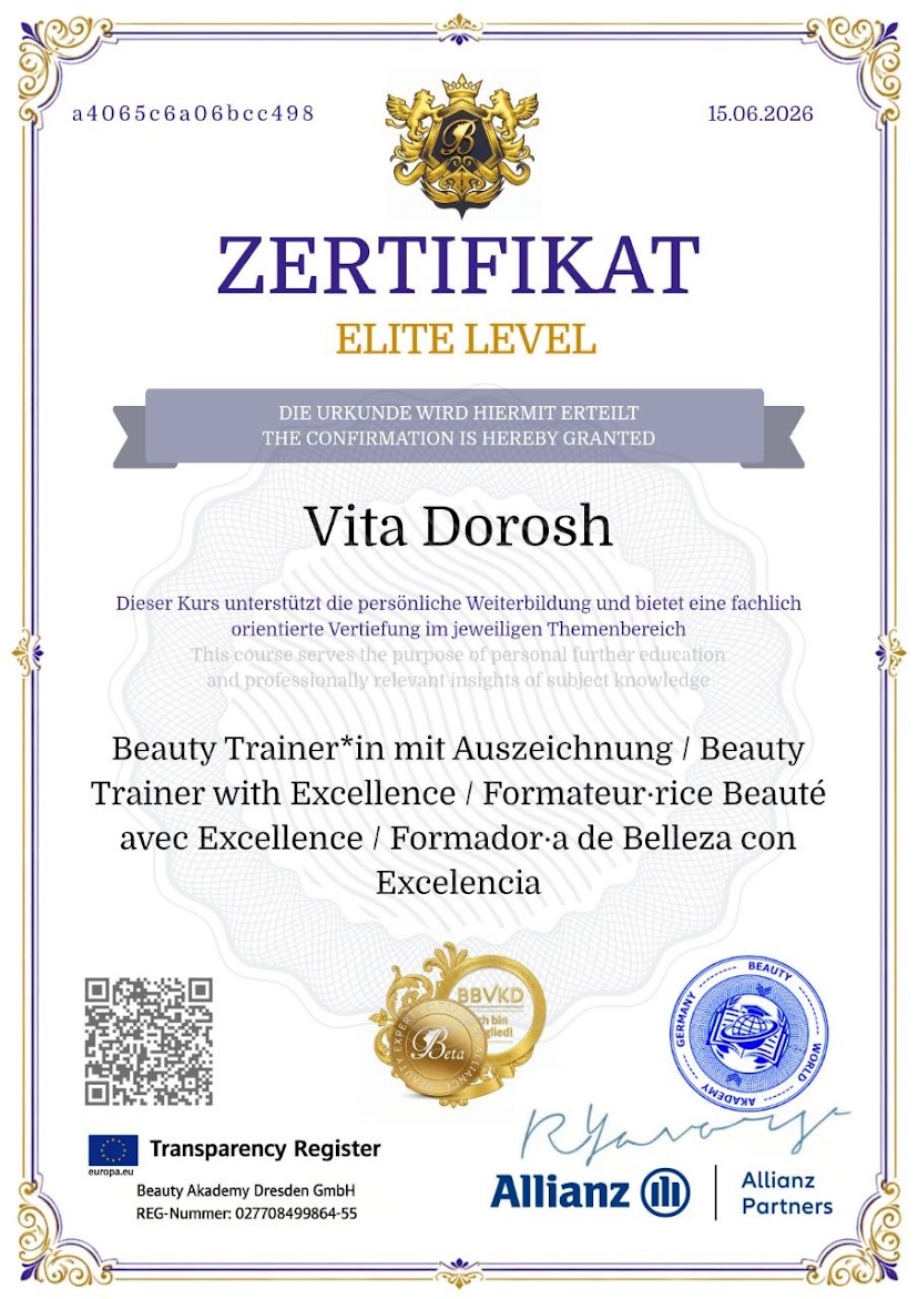 Zertifikat Beauty Trainerin mit Auszeichnung