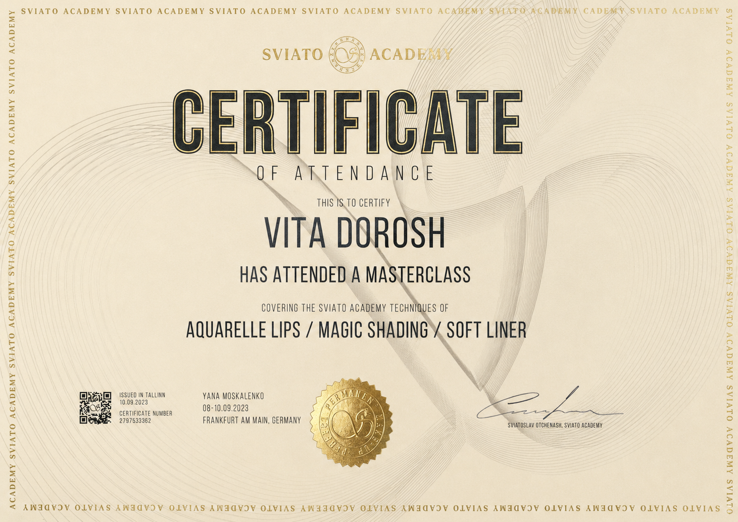 Zertifikat Masterclass bei Sviato Academy